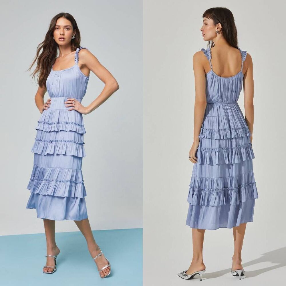 Light Blue Tiered Ruffle Midi Dress